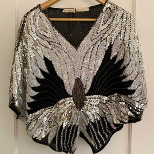 Vintage 1970s-80s Black and Silver Top